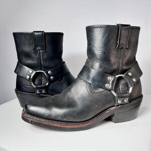 VTG HARKEY DAVIDSON Black Leather Harness Moto Boots 7.5
